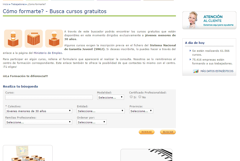 Buscador de cursos gratuitos de la Fundación Estatal para la Formación en el Empleo